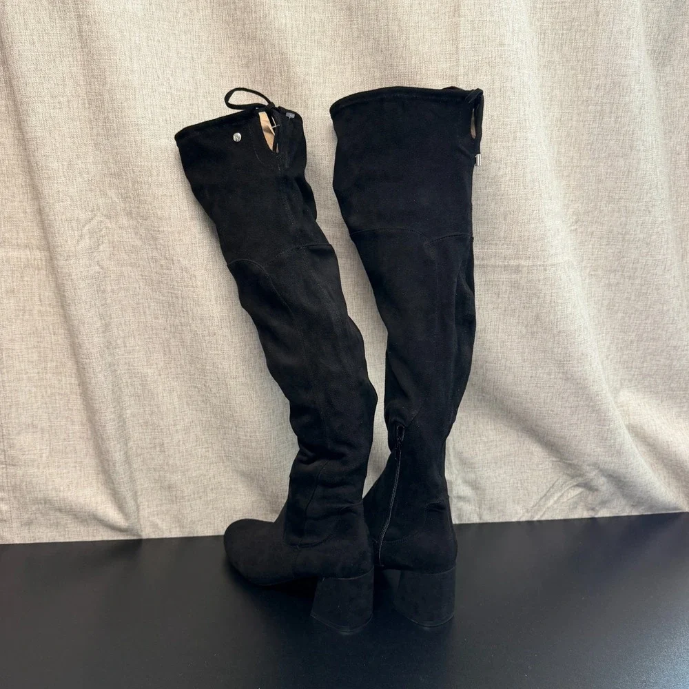 Liz Claiborne Over The Knee‎ Boots Women's 7.5M Black Suede Block Heels Timeless